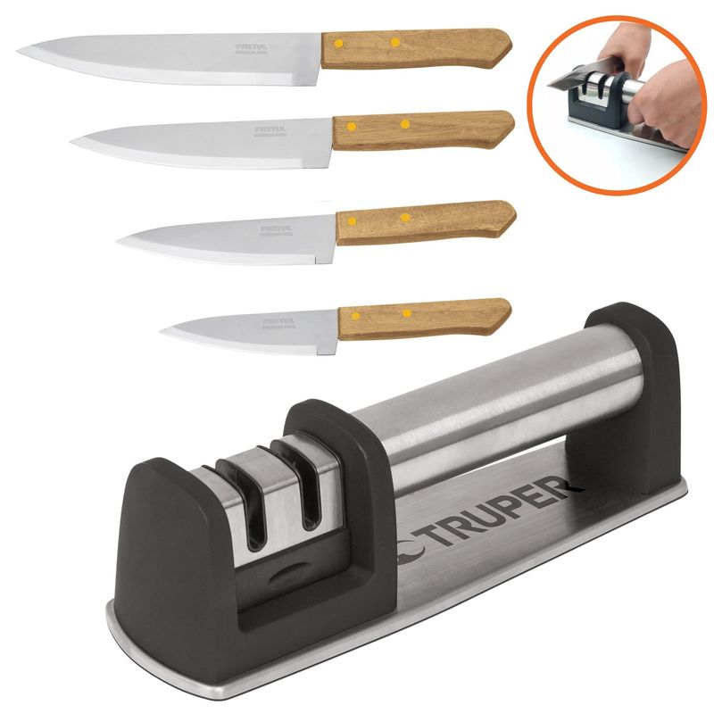 TRUPER - Cuchillos De Chef 4 Und, Afilador De Cuchillo Kit Truper
