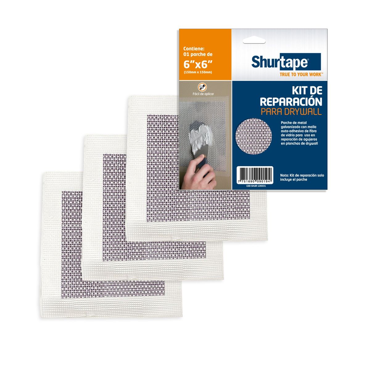 SHURTAPE - Parche de Reparación para Drywall 15cm x 15cm Pack x3