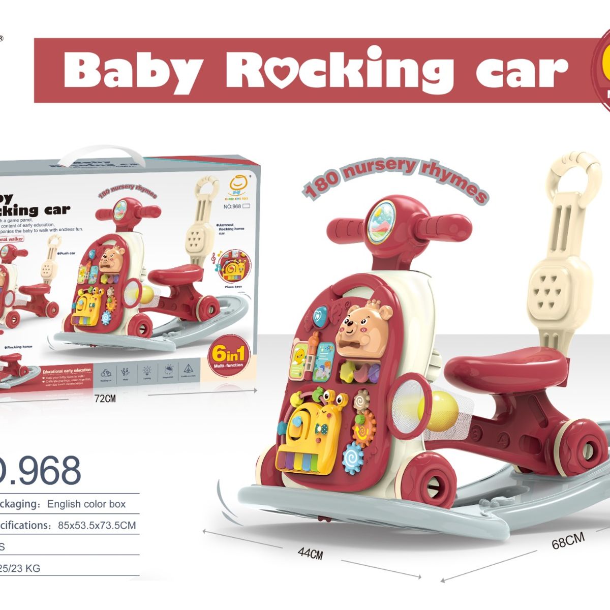 GENERICO - Andador Caminador Con Luces Y Sonido 6 En 1 Rojo