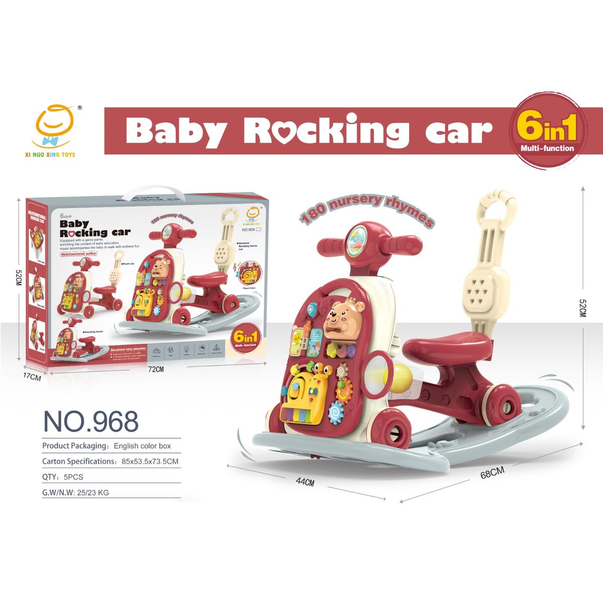 GENERICO - Andador Caminador Con Luces Y Sonido 6 En 1 Rojo