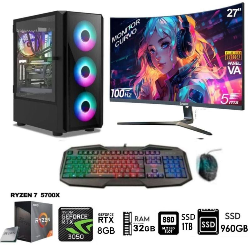 AMD - Computadora PC Gamer RYZEN 7 5700x Ram 32GB SSD-M2 1TB+SSD 960GB RTX 3050 8GB