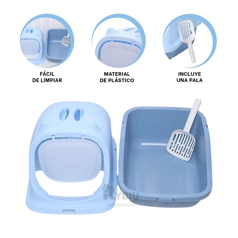 RYBIU IMPORT - Caja de Arena Sanitaria en Color Celeste Y+Stickers
