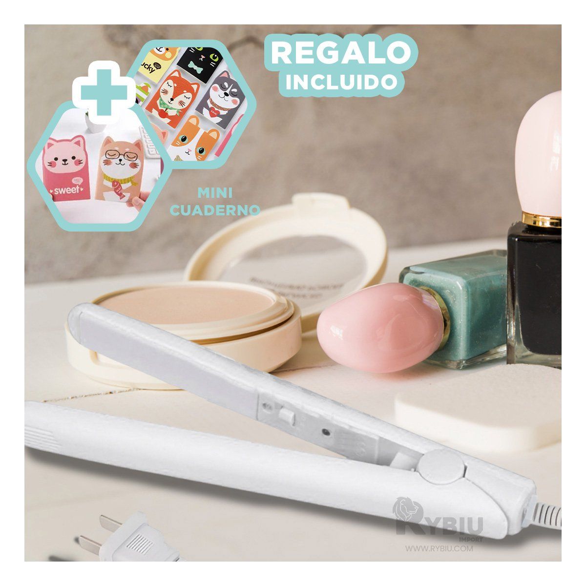 RYBIU IMPORT - Alisador Pequeño Compacto en Blanco Y+Envoltorio de Regalo