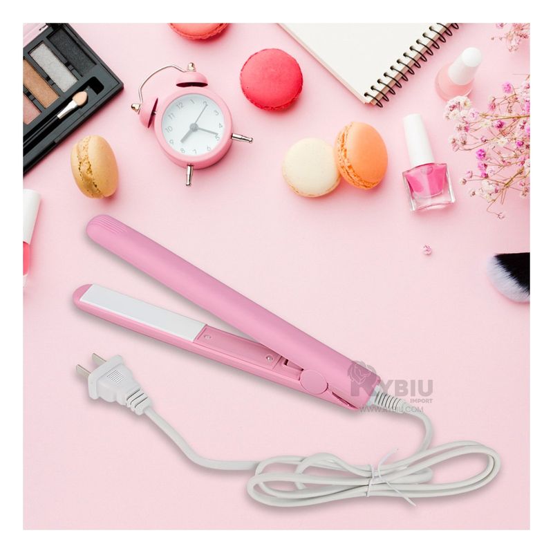 RYBIU IMPORT - Plancha Portatil Mini de Cabello Rosado Y+Papel de Regalo