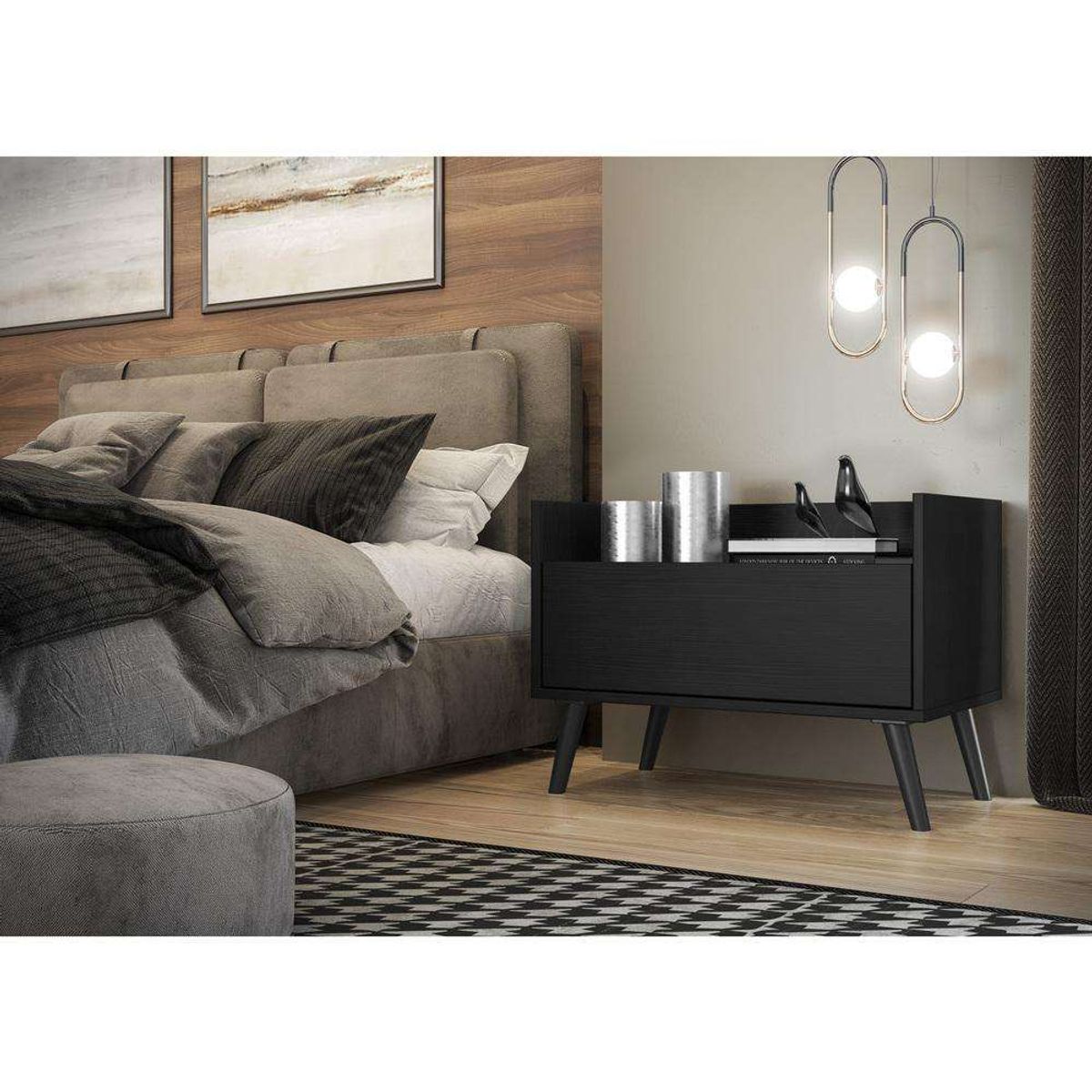 TU MESITA - Mesa de Noche funcional 1 cajón Lázaro color Negro TU MESITA