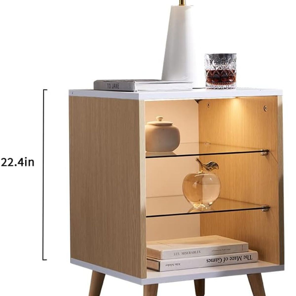 TU MESITA - Mesa de Noche Janet luces LED color BlancoDuna TU MESITA