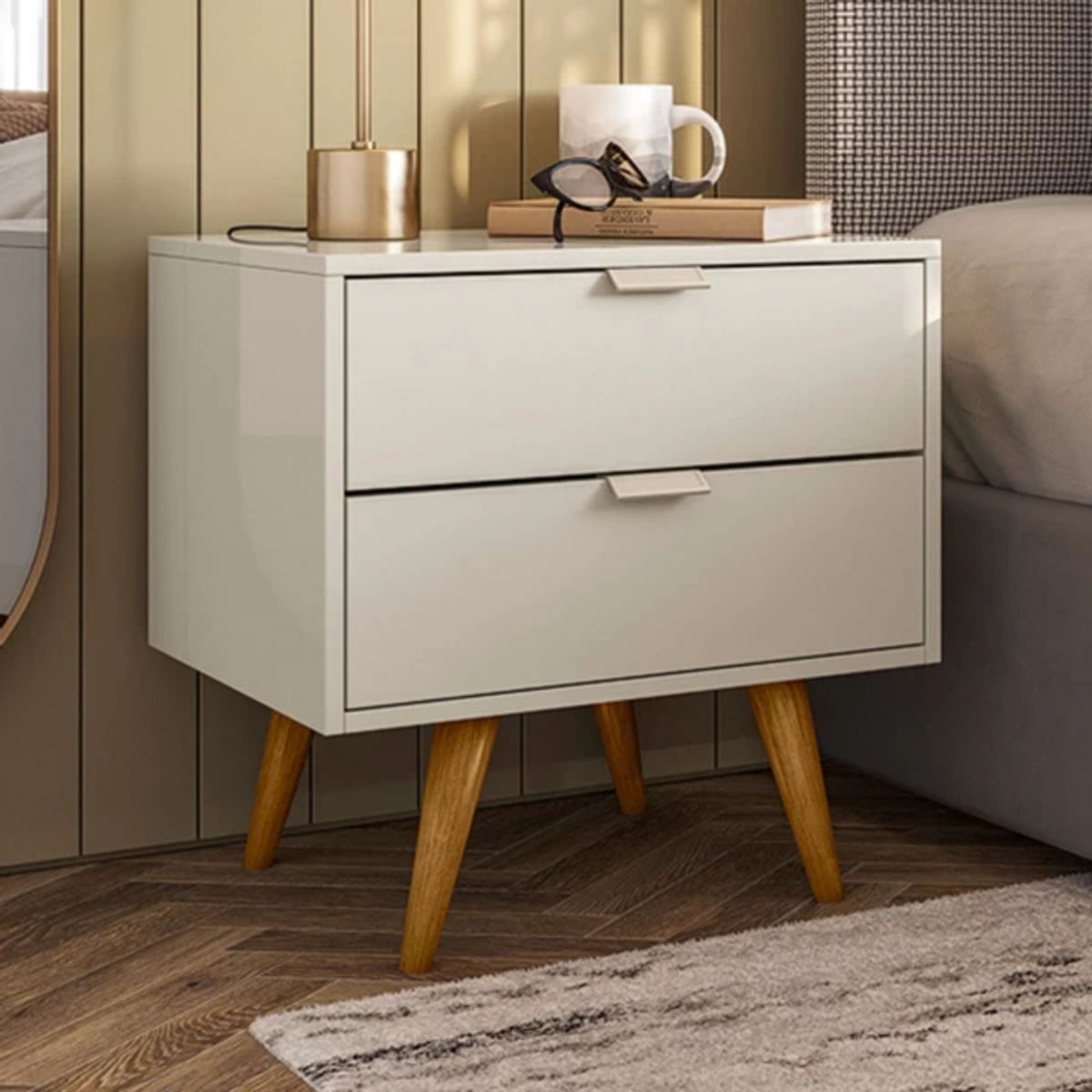 TU MESITA - Velador moderno multiusos 2 cajones Abella color Blanco TU MESITA