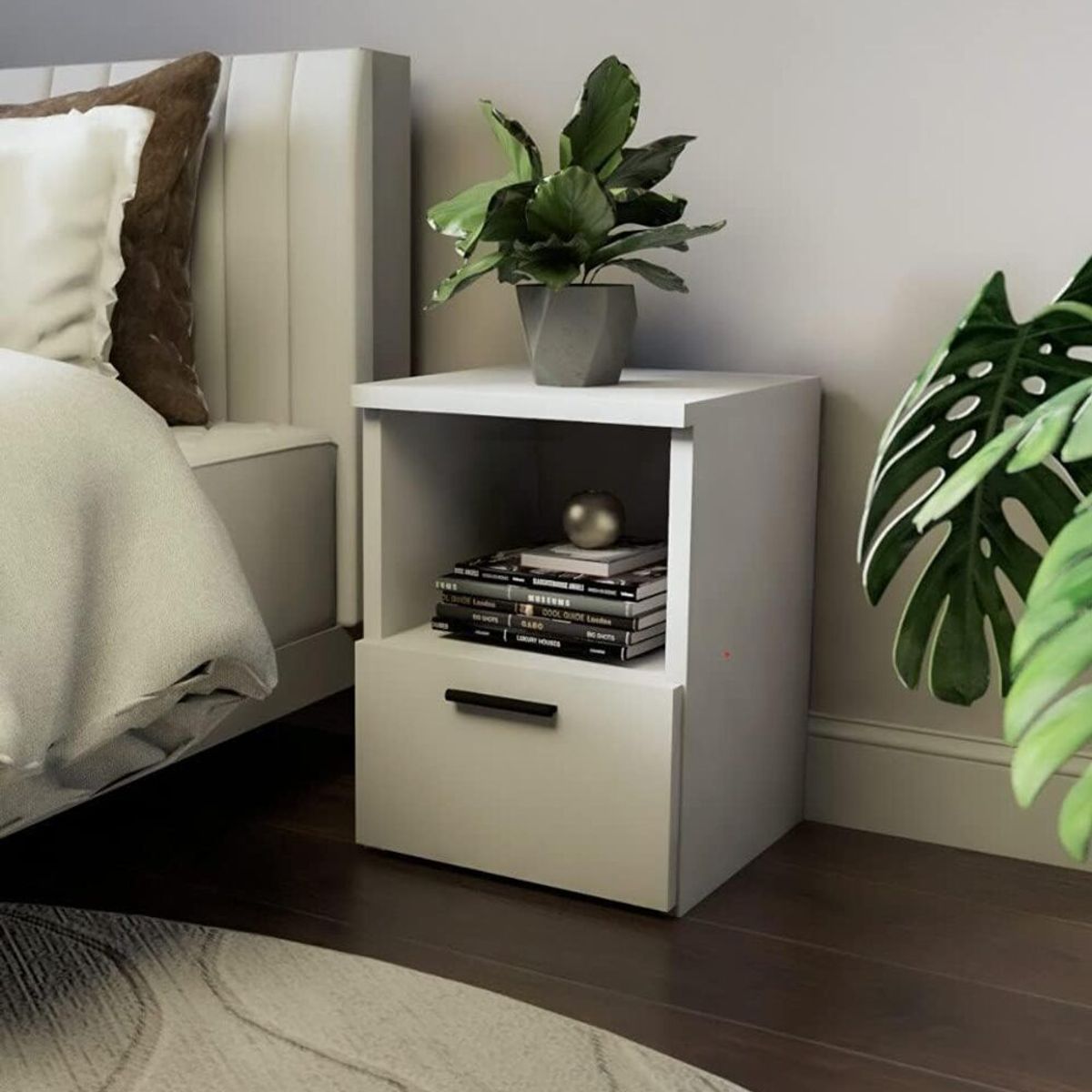 TU MESITA - Velador Moderno Omara 1 Cajón Blanco TU MESITA