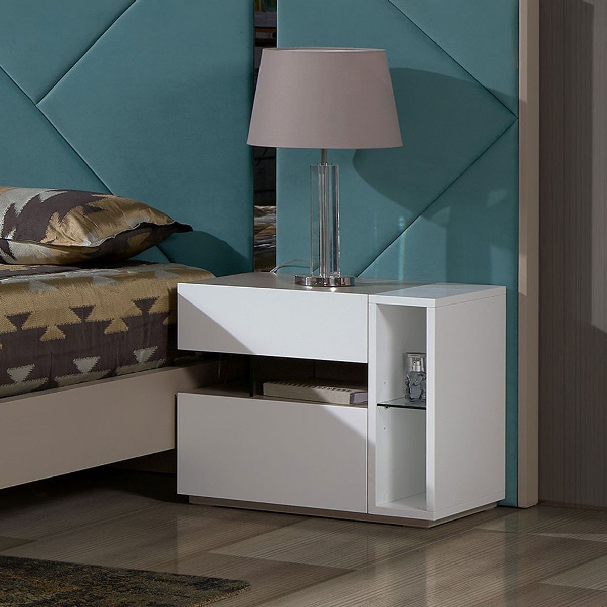 TU MESITA - Velador Moderno Samanta color Blanco 2 cajones TU MESITA