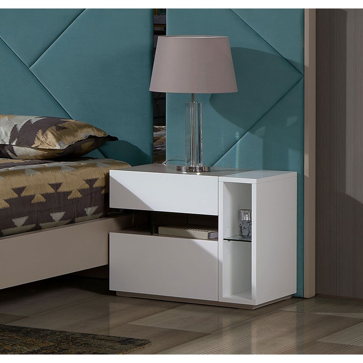 TU MESITA - Velador Moderno Samanta color Blanco 2 cajones TU MESITA