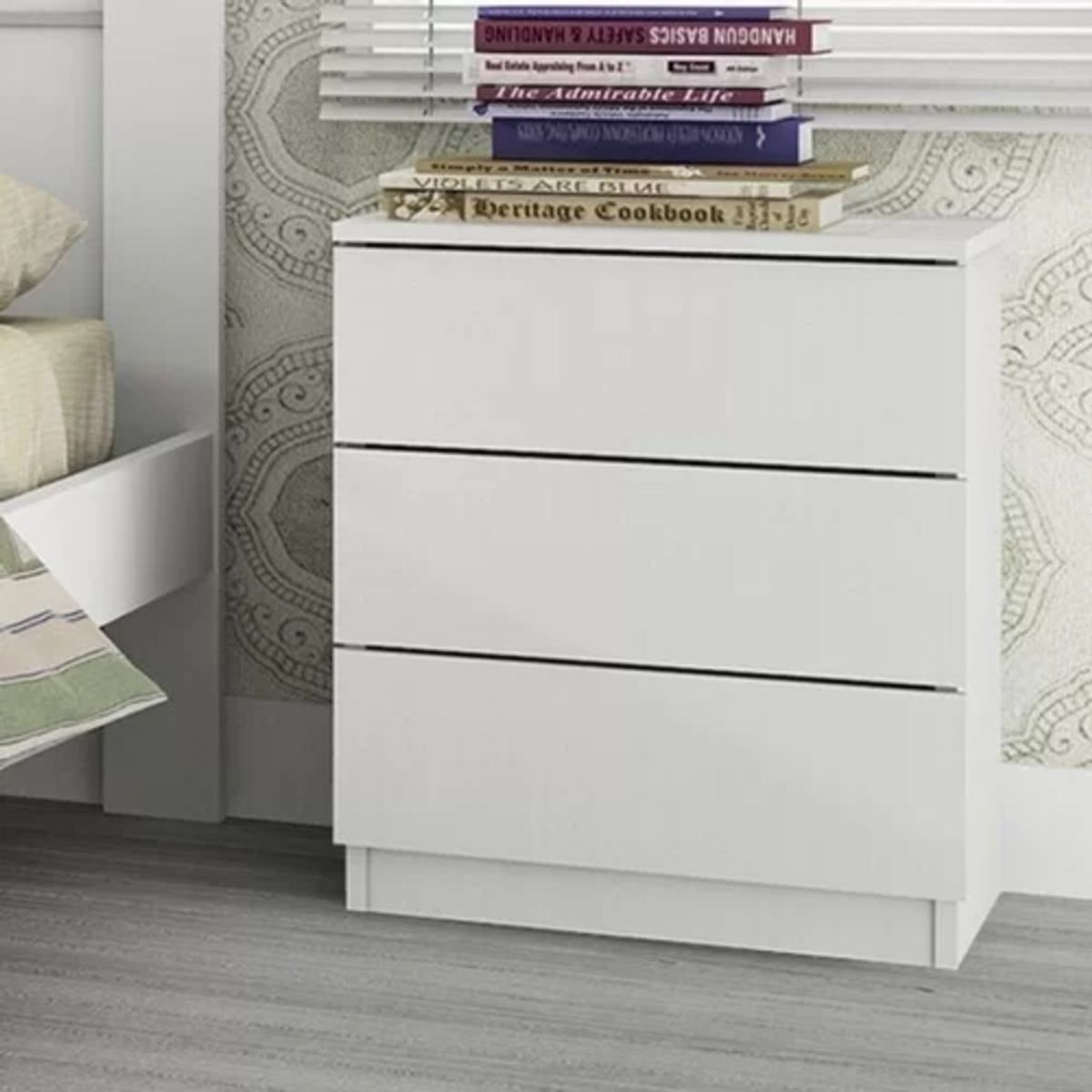 TU MESITA - Velador Moderno Veronna 3 Cajones Blanco