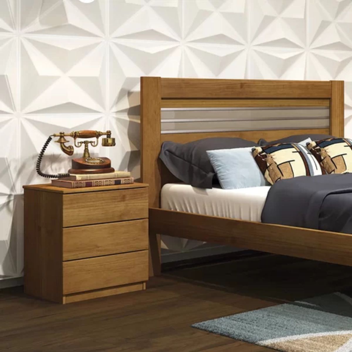 TU MESITA - Velador Moderno Veronna 3 Cajones Marrón