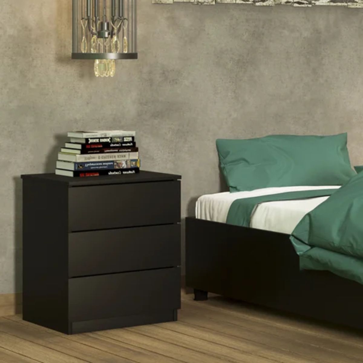 TU MESITA - Velador Moderno Veronna 3 Cajones Negro