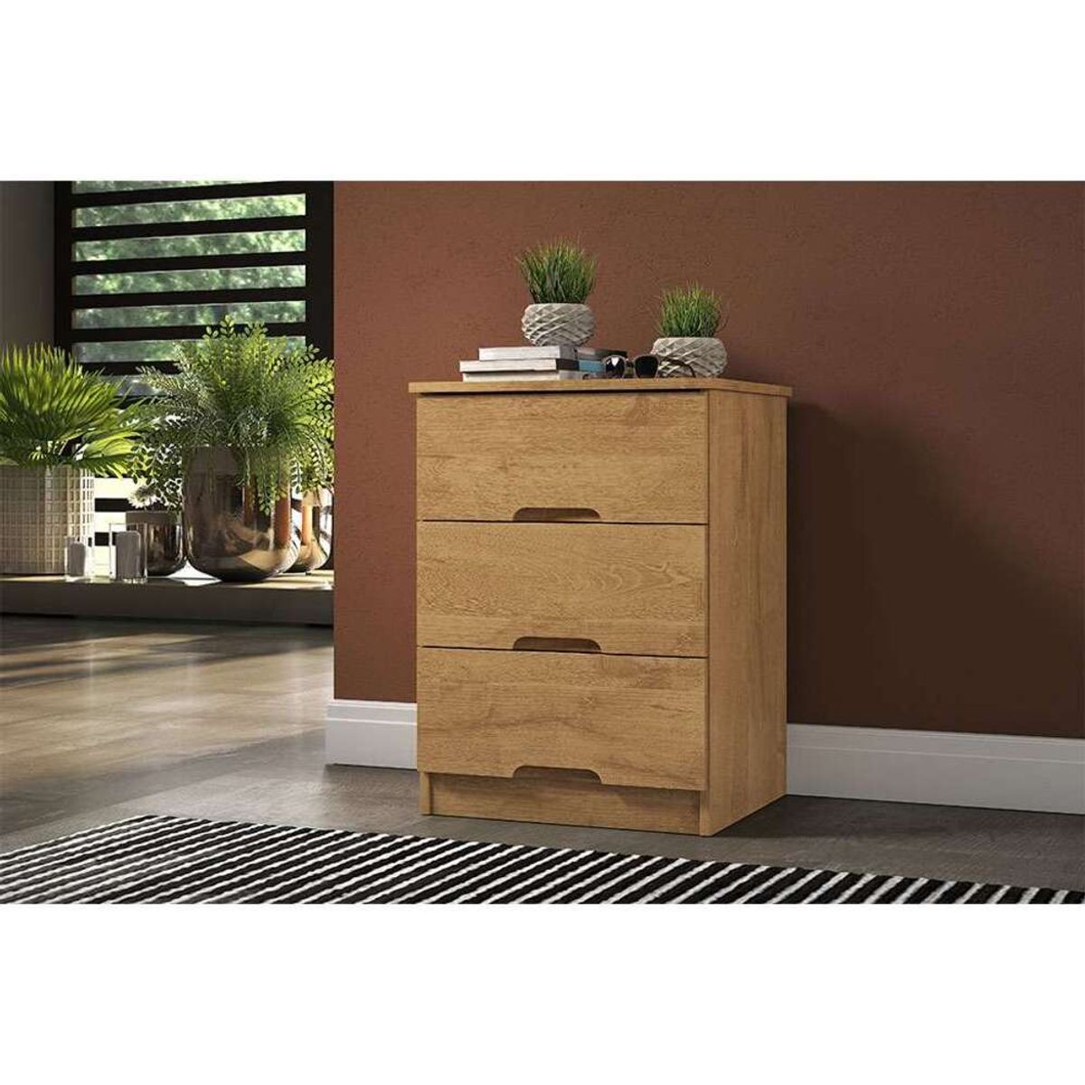 TU MESITA - Velador nórdico 3 cajones Flavio color Haya TU MESITA