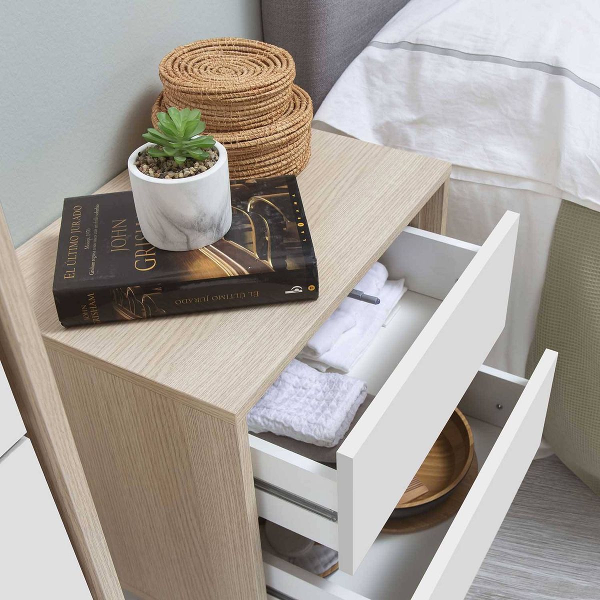 TU MESITA - Velador Vintage Hillary Blanco 2 Cajones