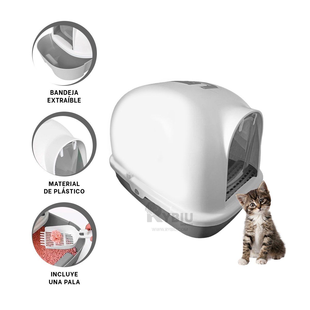 RYBIU IMPORT - Arenero con Bandeja y Pala de Gatos Plomo Y+Regalo Agendita