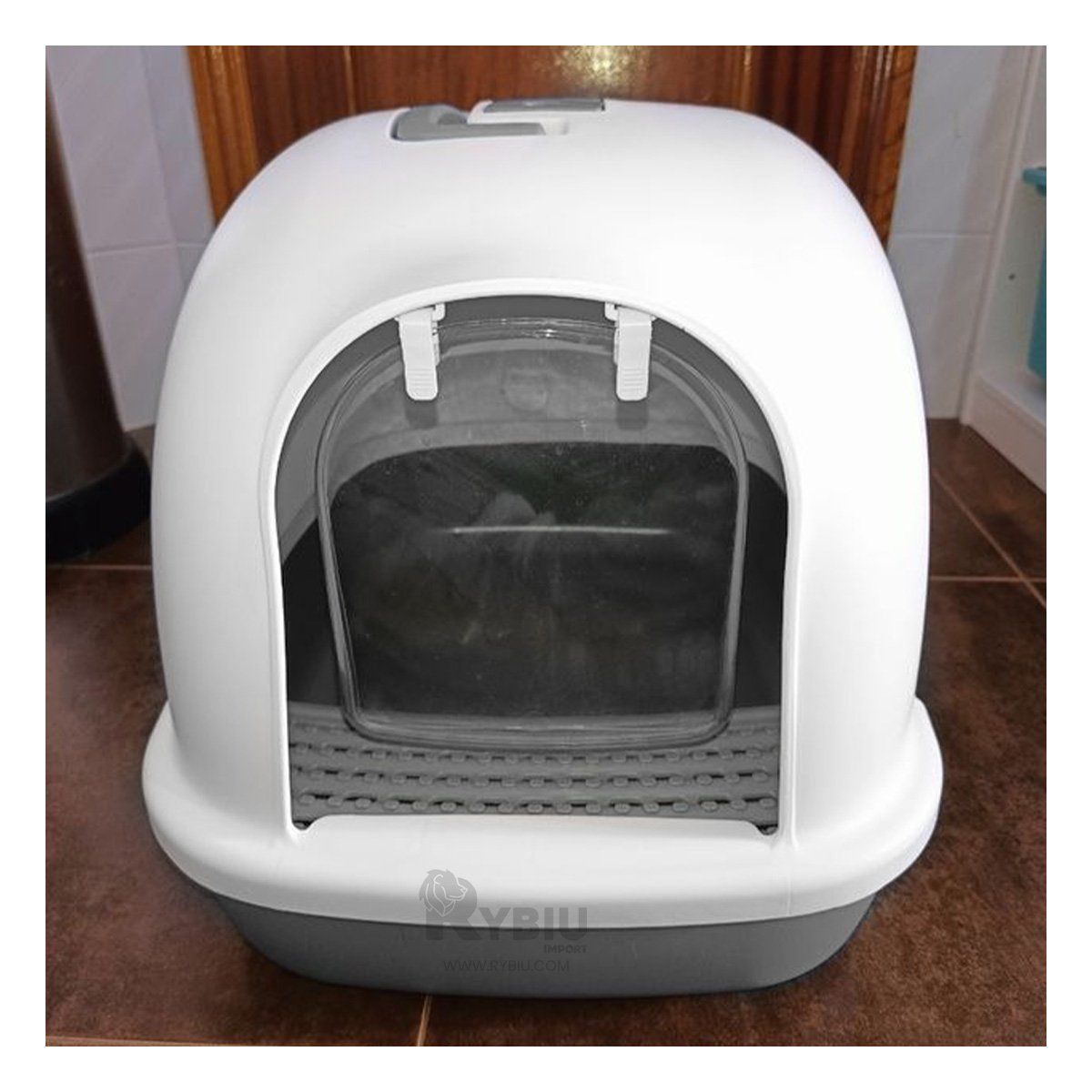 RYBIU IMPORT - Arenero Cerrado para Gatos de Color Plomo Y+Papel de Regalo