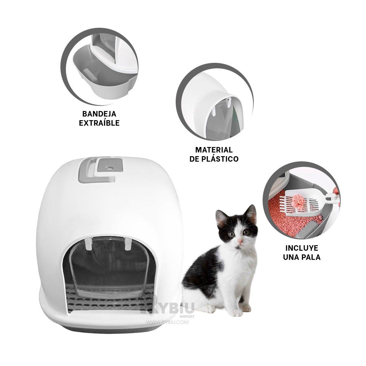 RYBIU IMPORT - Arenero Cerrado para Gatos de Color Plomo Y+Papel de Regalo