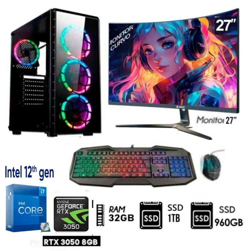 INTEL - Computadora PC Core I7-12Th Ram 32GB Disco M.2 1TB+SSD 960GB  RTX 3050 8GB M27"