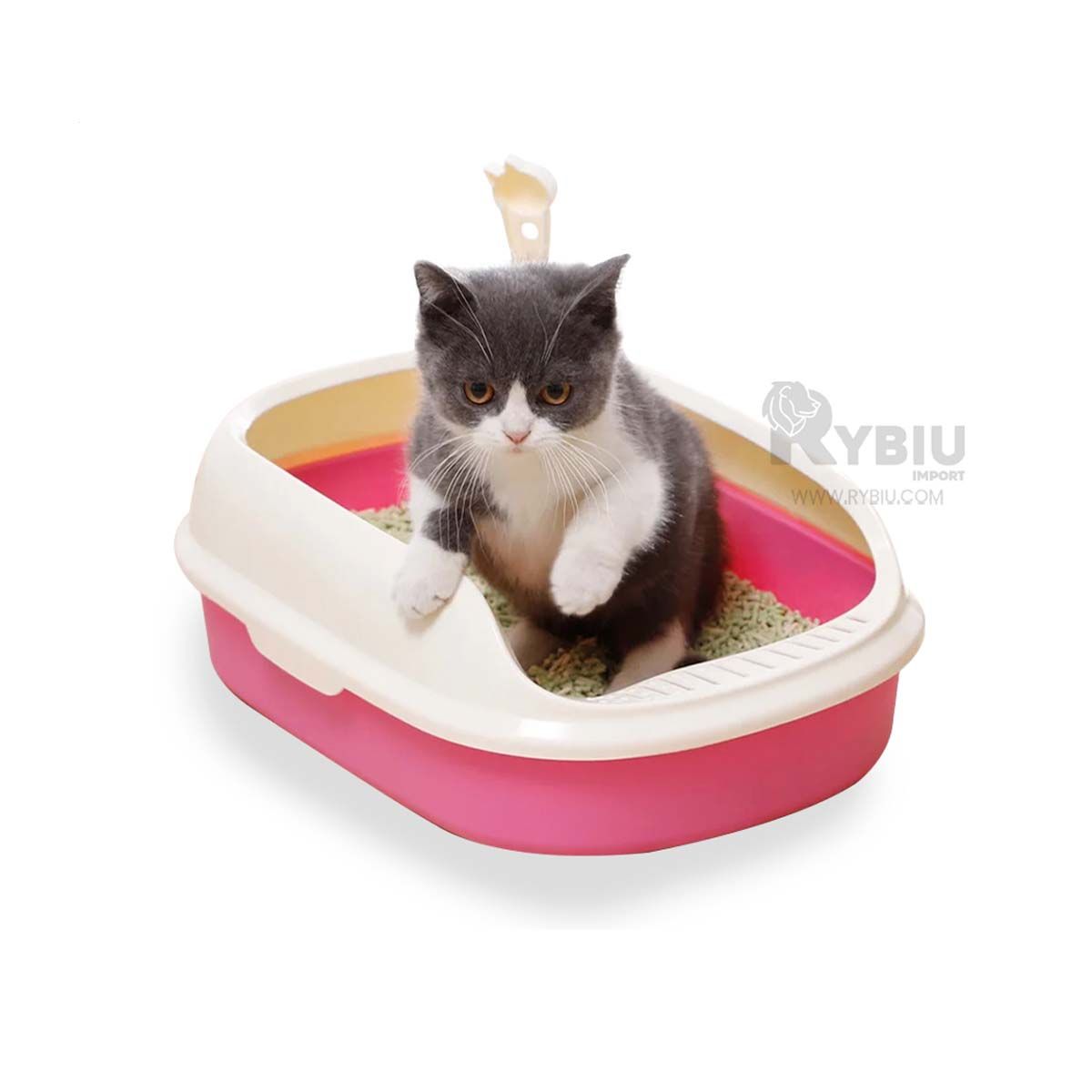 RYBIU IMPORT - Bandeja Comoda para Gatos en Rosado Y+Banderitas adhesivas