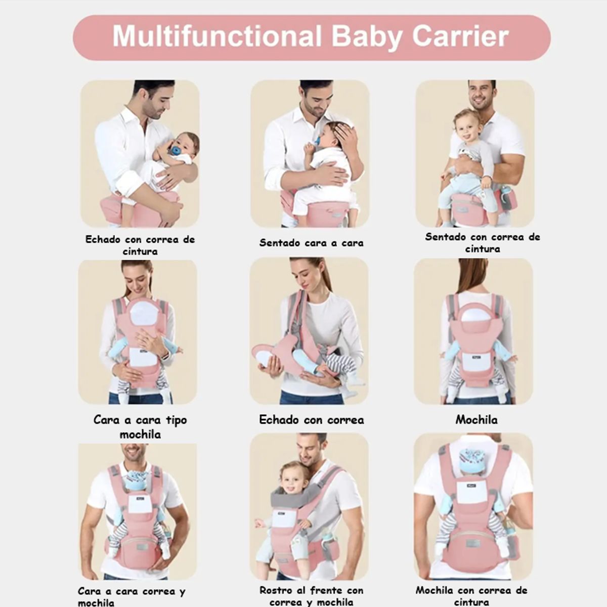 GENERICO - Canguro portabebés 9 posiciones en 1 ergonómico color verde