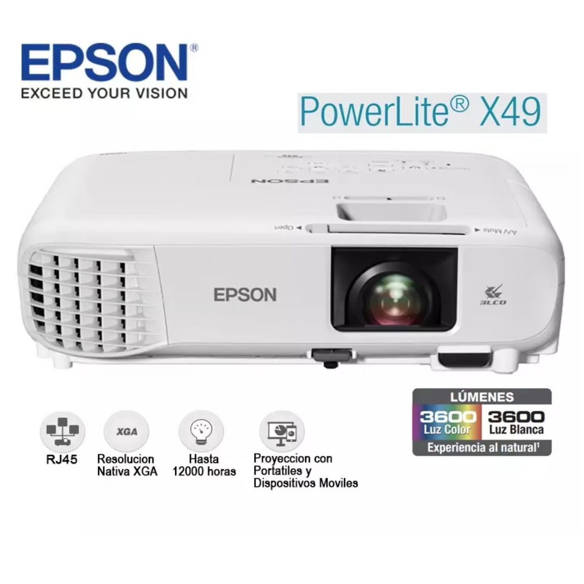 EPSON - Proyector Epson PowerLite X49, 3600 Lúmenes, XGA V11H982020