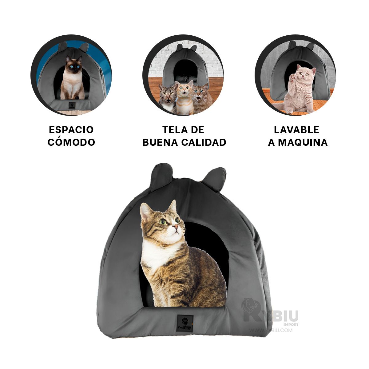 RYBIU IMPORT - Cama de Perro Iglu Talla M en Negro Y+Papel de Regalo