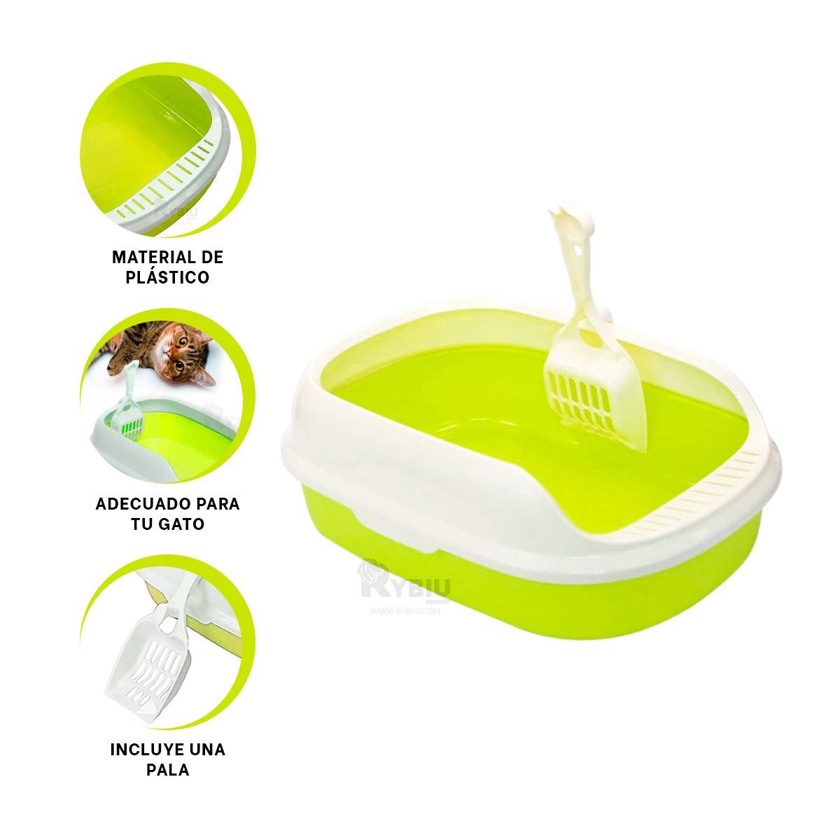 RYBIU IMPORT - Bandeja y Arenero para Gatos en Verde Y+Post-it adhesivos