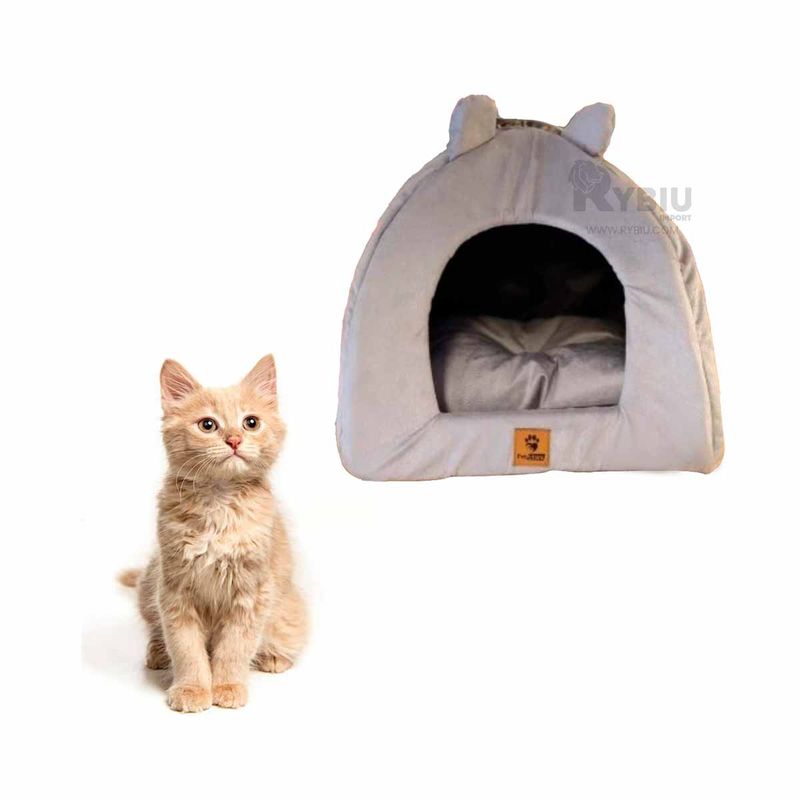 GENERICO - Casita Pet para MascotasTalla S Plomo Y+Banderitas adhesivas