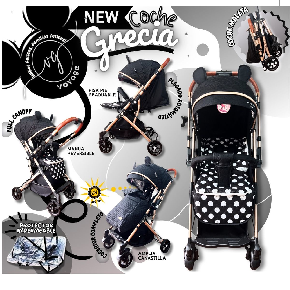 VOYAGE - Nuevo Coche Maleta Reversible Grecia -Negro