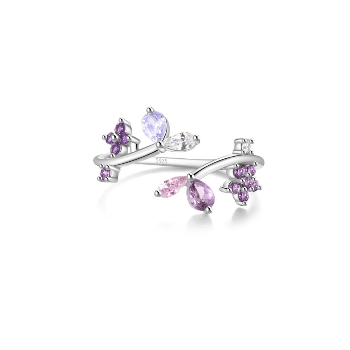 CLEO JOYAS & ACCESORIOS - Anillo Lavanda Regulable Plata
