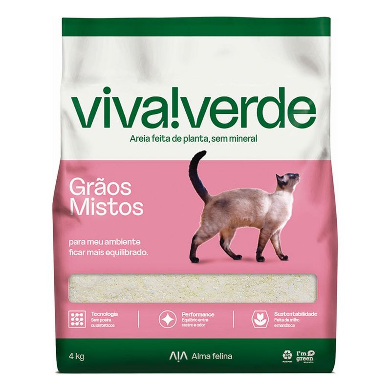 VIVA VERDE - Arena Higiénica para Gatos de Granos Mixtos Viva Verde 4Kg