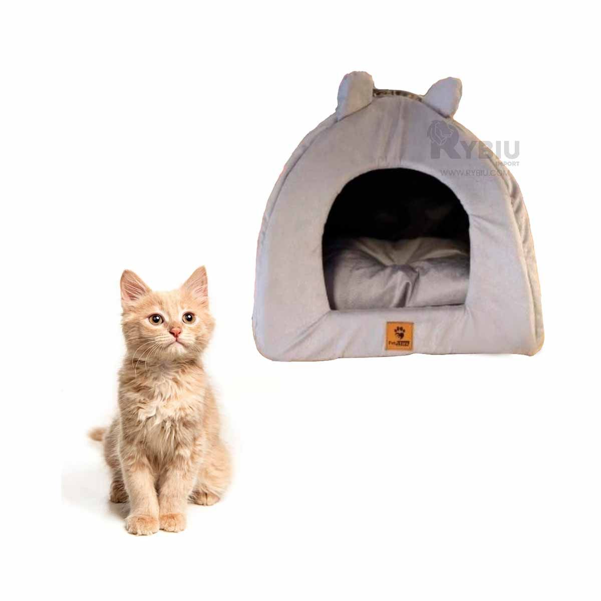 RYBIU IMPORT - Casita Pet para MascotasTalla S Plomo Y+Banderitas adhesivas