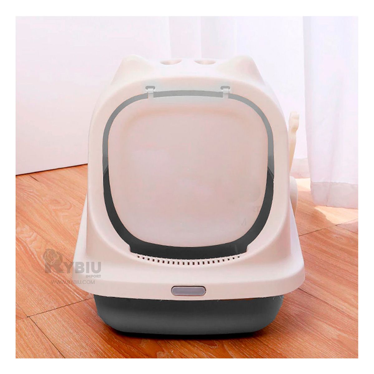 GENERICO - Arenero Cerrado con Orejitas de Gato de Color Plomo