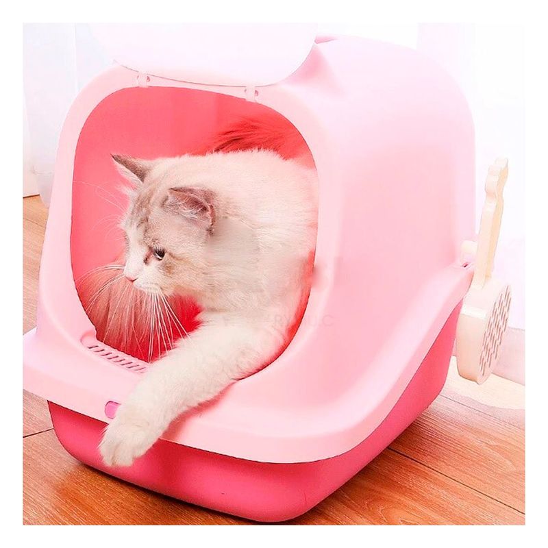GENERICO - Arenero Cerrado Felino con Diseño Orejas Diseño Rosado