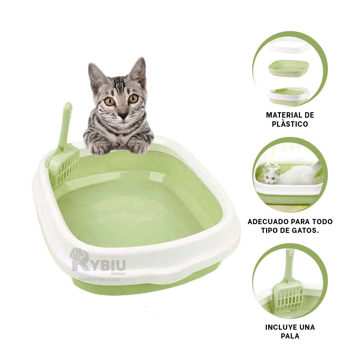 RYBIU IMPORT - Baño para Felino Movil 40x33x11 Verde Y+Envoltorio de Regalo