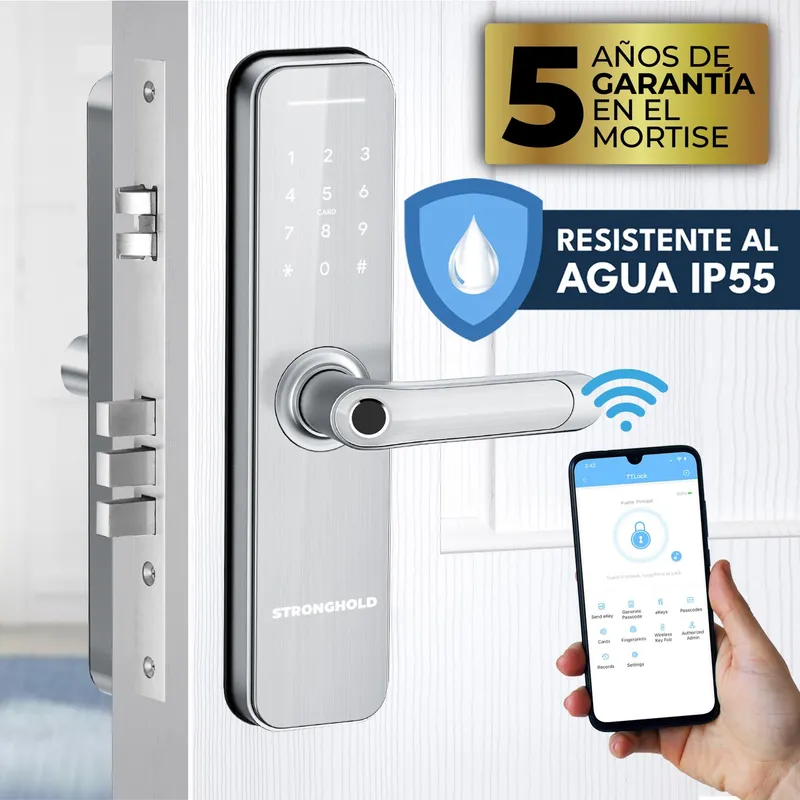 STRONGHOLD - Cerradura smart RESISTENTE AL AGUA WIFI MASTER IP55 Plata + Asesoría de Instalación