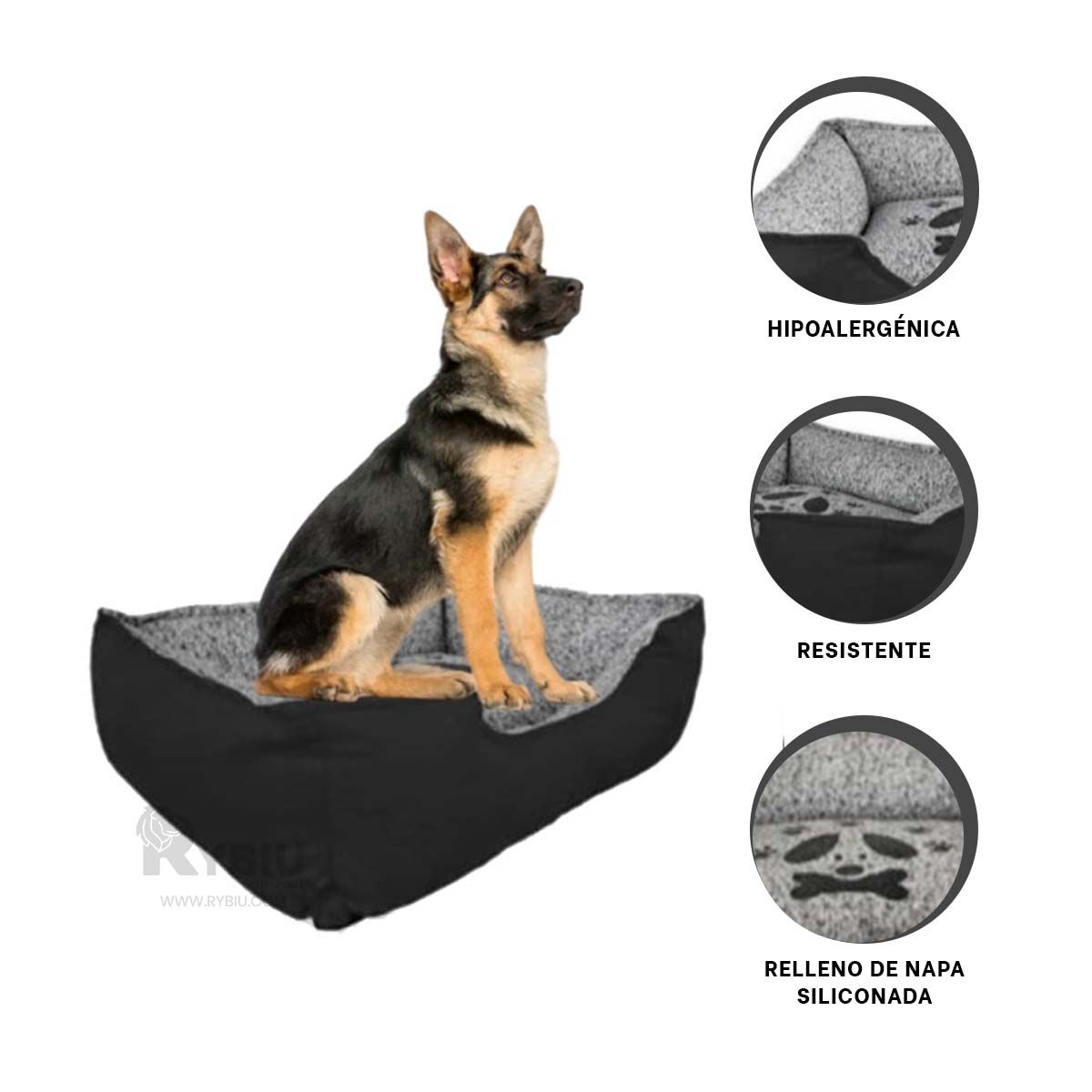 RYBIU IMPORT - Cojin Comodo para Perros en Negro Y+Envoltorio de Regalo