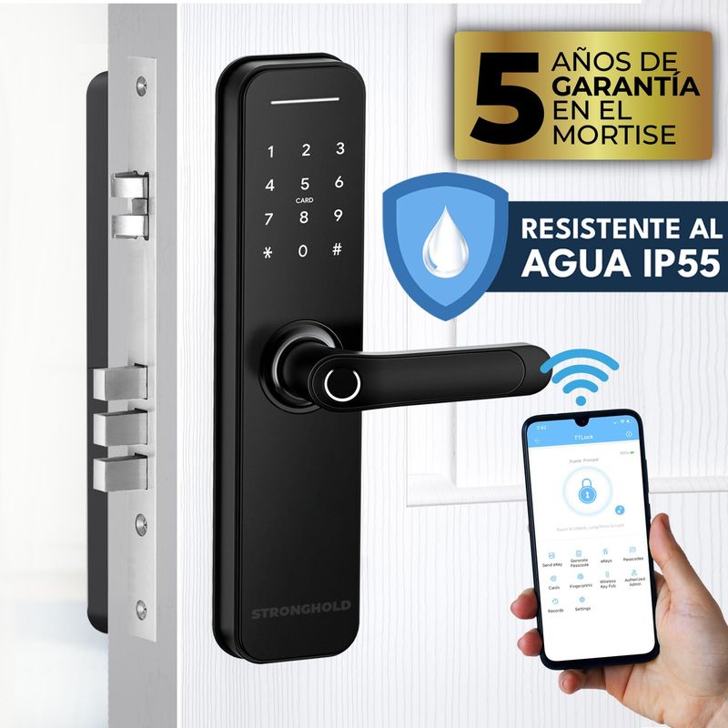STRONGHOLD - Cerradura smart RESISTENTE AL AGUA WIFI MASTER IP55 Negro + Asesoría de Instalación