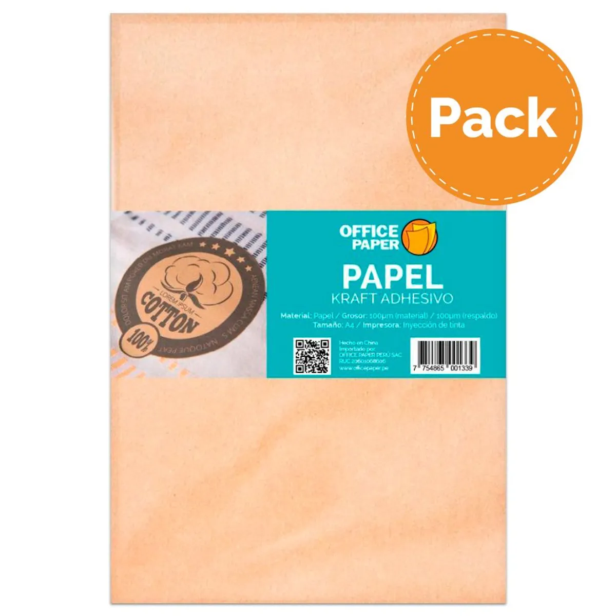 OFFICE PAPER - Papel Kraft Adhesivo por 05 Hojas A4 Pack x4