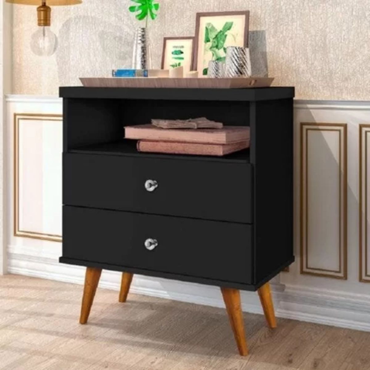 TU MESITA - Velador Vintage Tarma 2 Cajones Negro