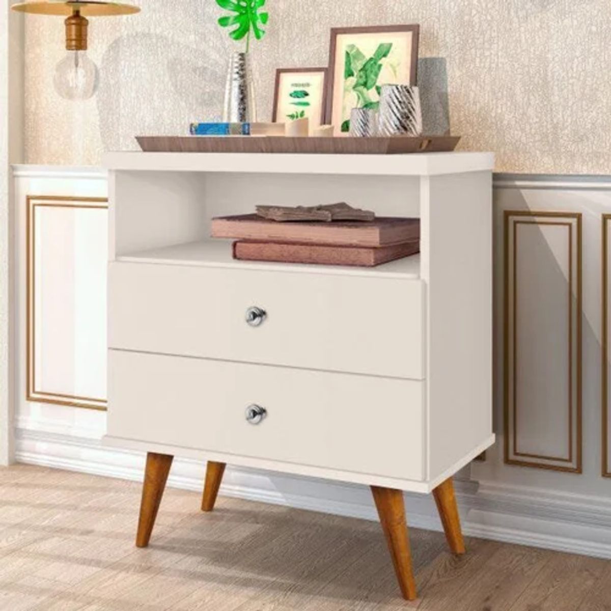 TU MESITA - Velador Vintage Tarma 2 Cajones Blanco