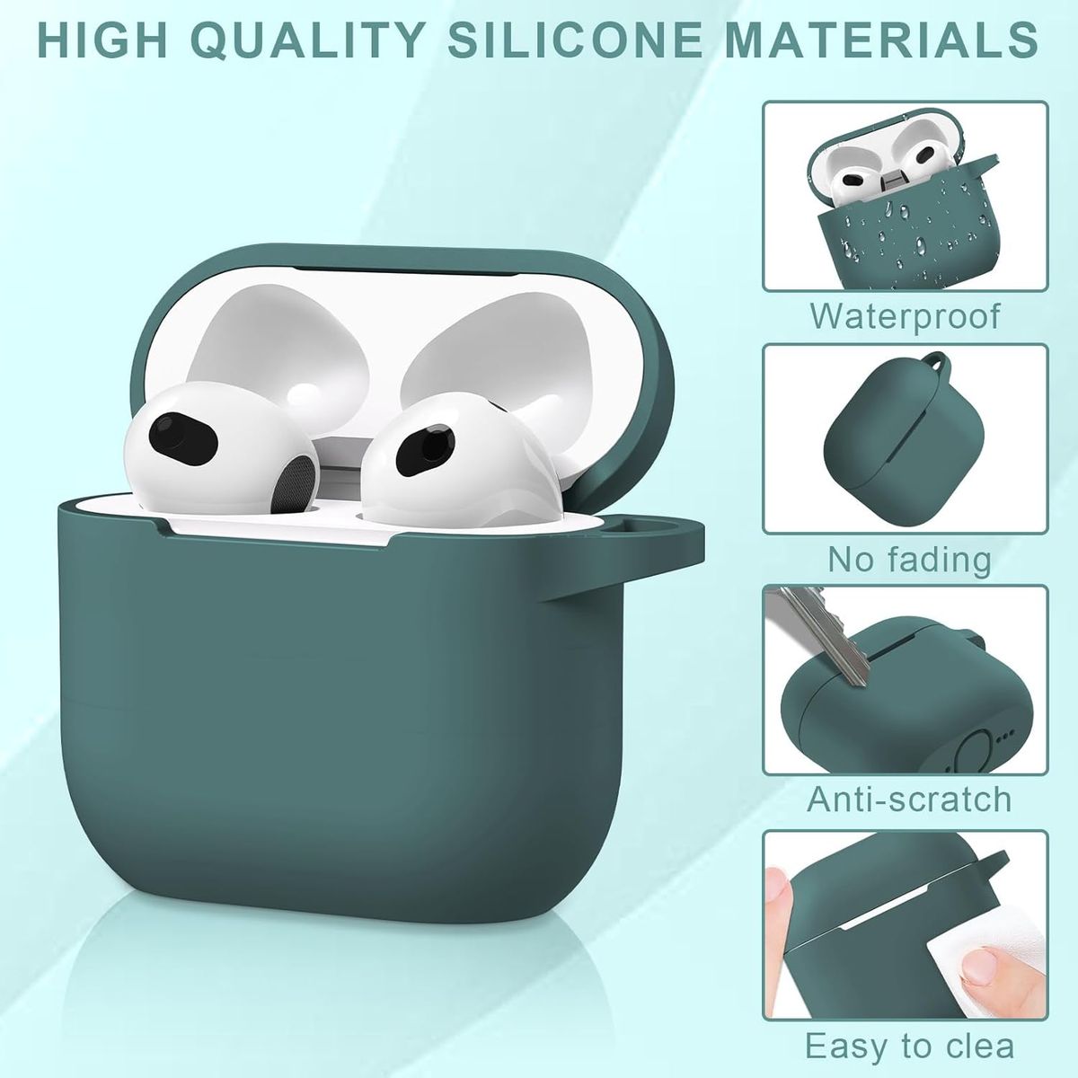 GENERICO - Funda protectora de silicona AirPods 4 - Verde Militar