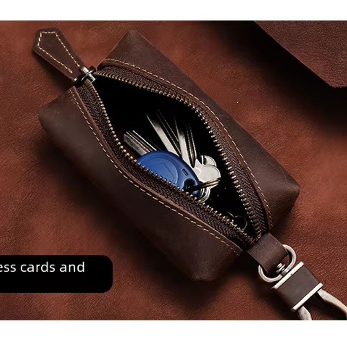 GENERICO - Llavero de Cuero Genuino Cafe