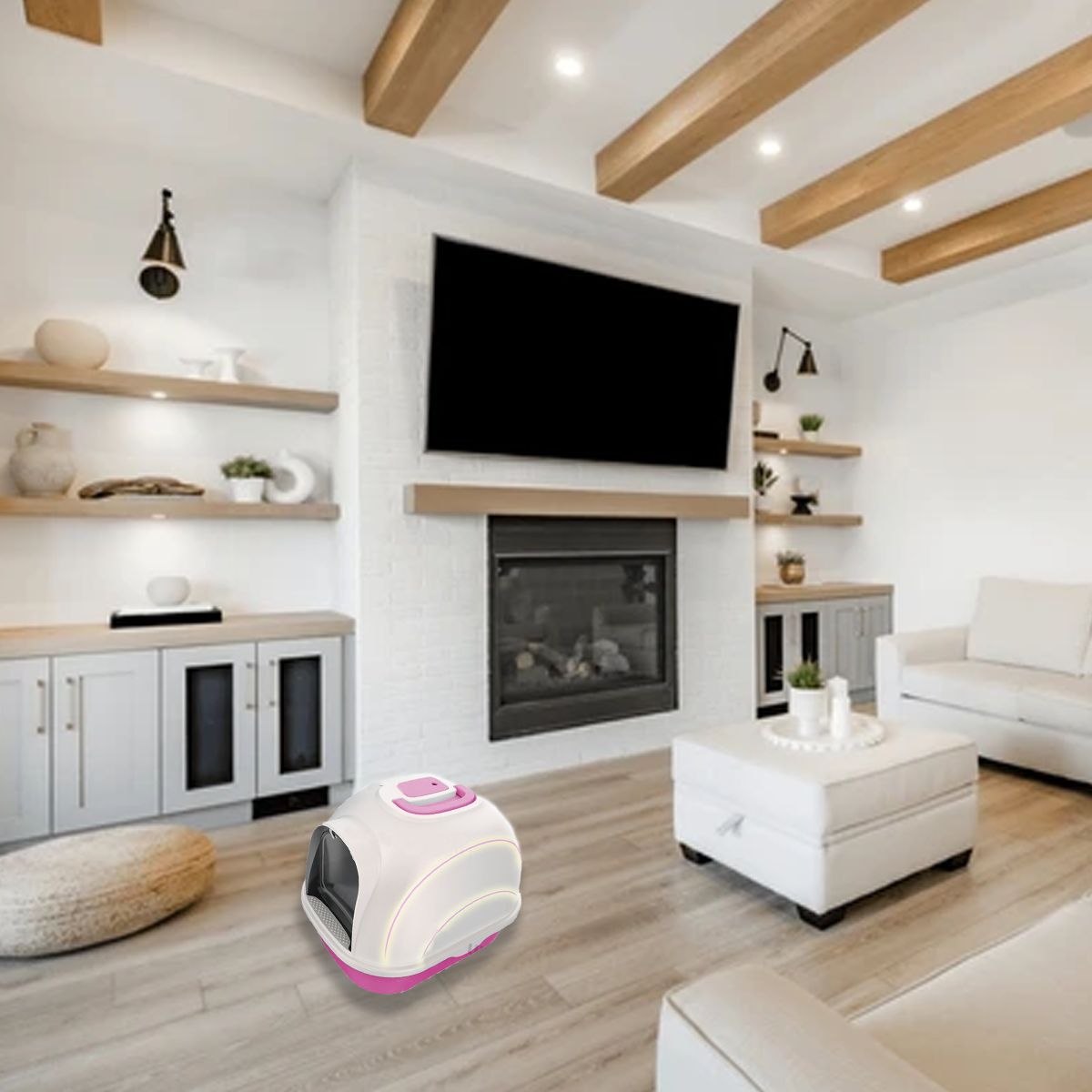 GENERICO - Caja de Arena de Gato Cerrado Rosado Y+Banderitas adhesivas