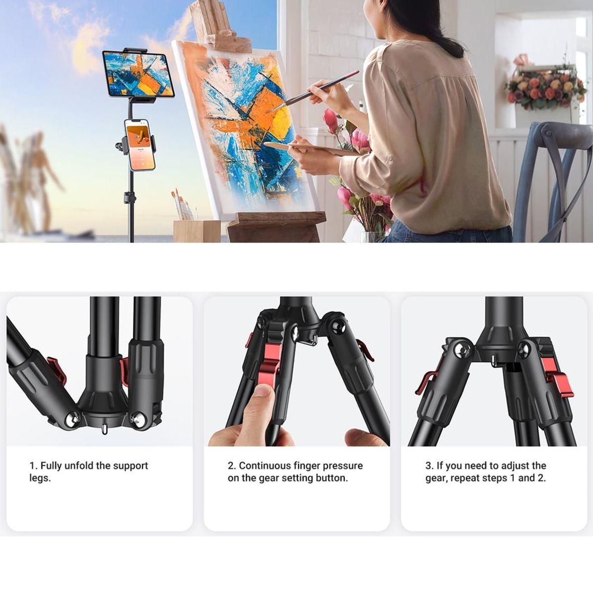 UGREEN - Tripode 2 en 1 UGREEN tablet y celular soporte 1.74 Mts ajustable