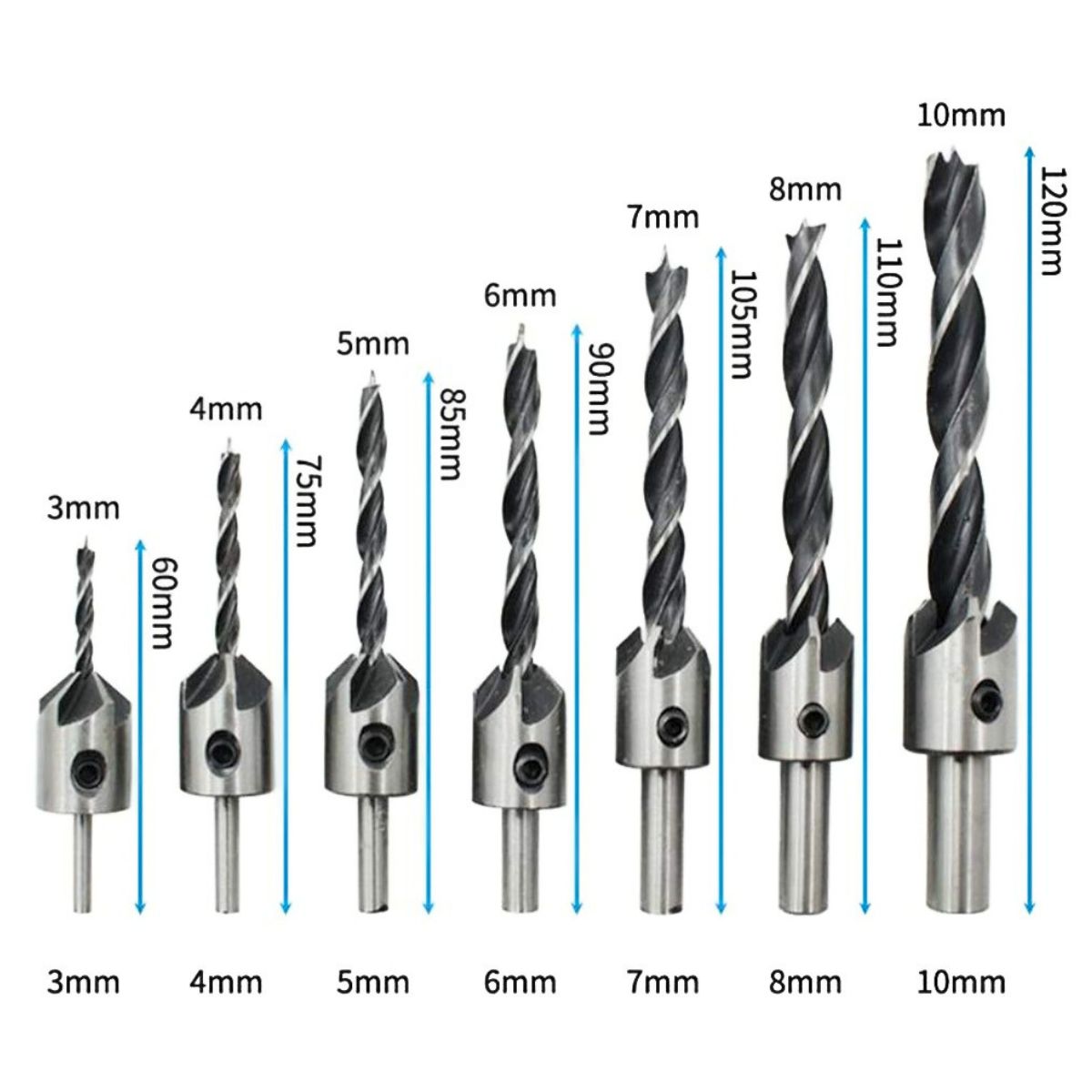 GENERICO - Set de 7 Brocas Avellanadoras para Madera 3-10mm