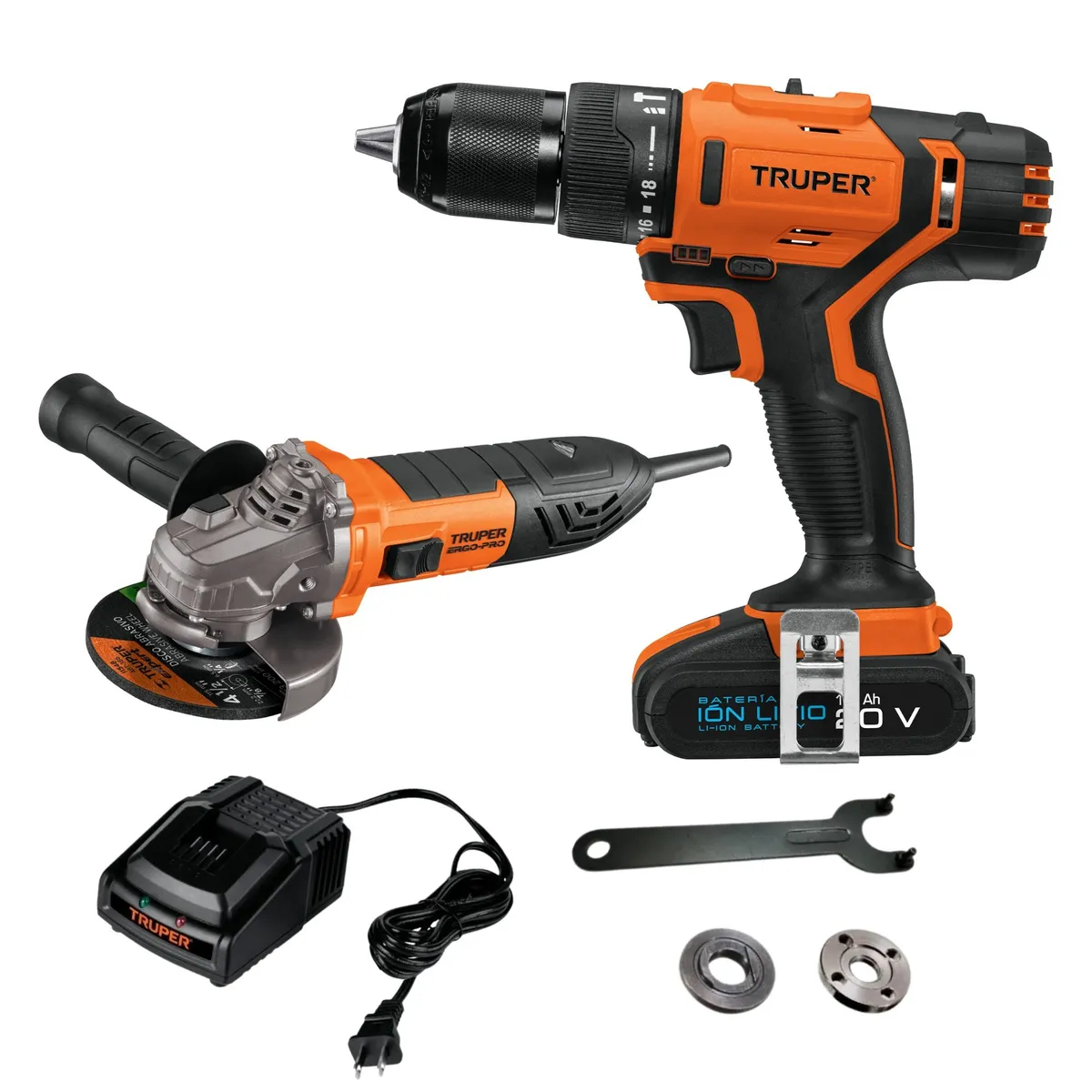 TRUPER - Taladro percutor inalámbrico 20V Amoladora Profesional 850W ERGO-PRO