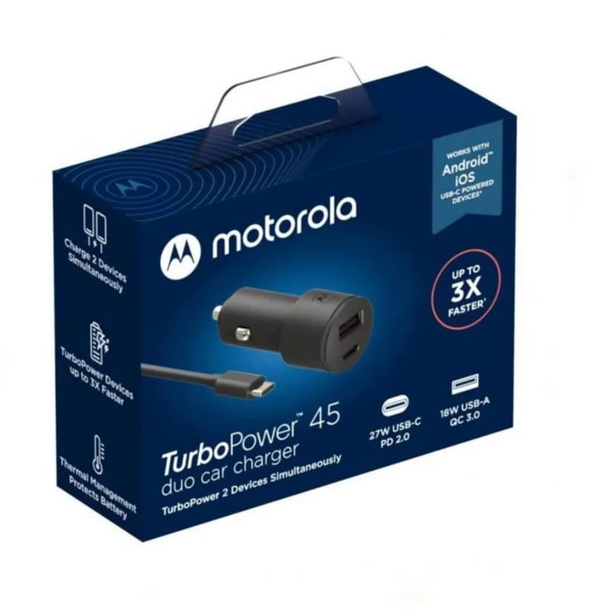 MOTOROLA - Cargador De Auto Motorola 45W Dual Carga Rapida - Negro