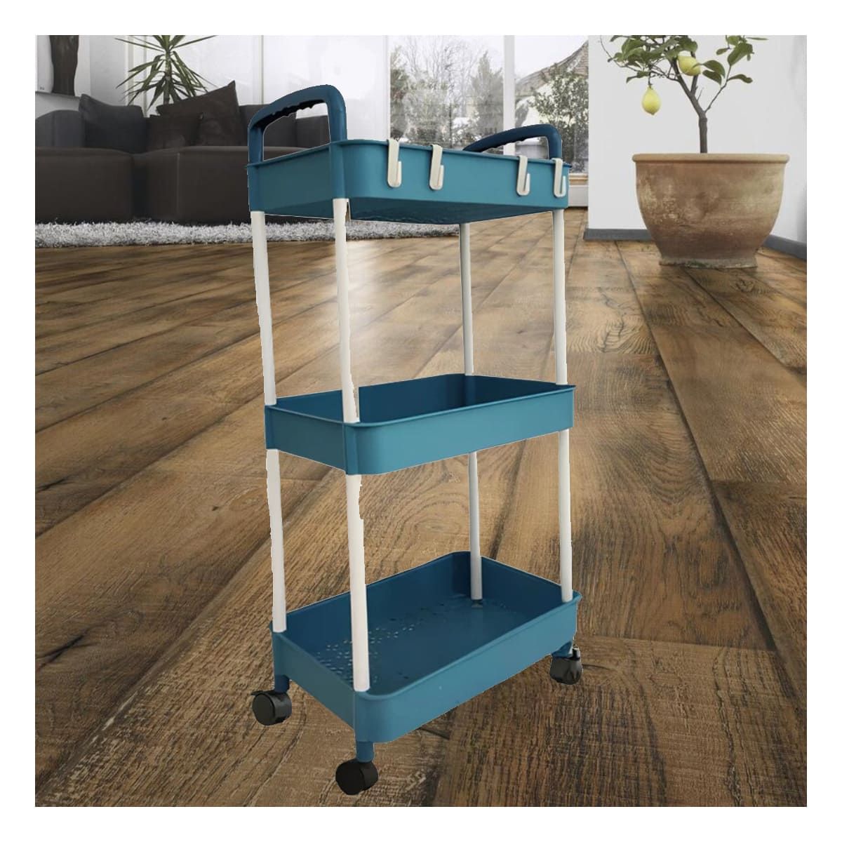 GENERICO - Estante de Cocina de 3 Niveles con Ruedas de Color Azul